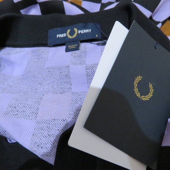 FRED PERRY Chequerboard Ultra Violet Polo Shirt Mod Preppy - Men's Size S NWT - Picture 14 of 15